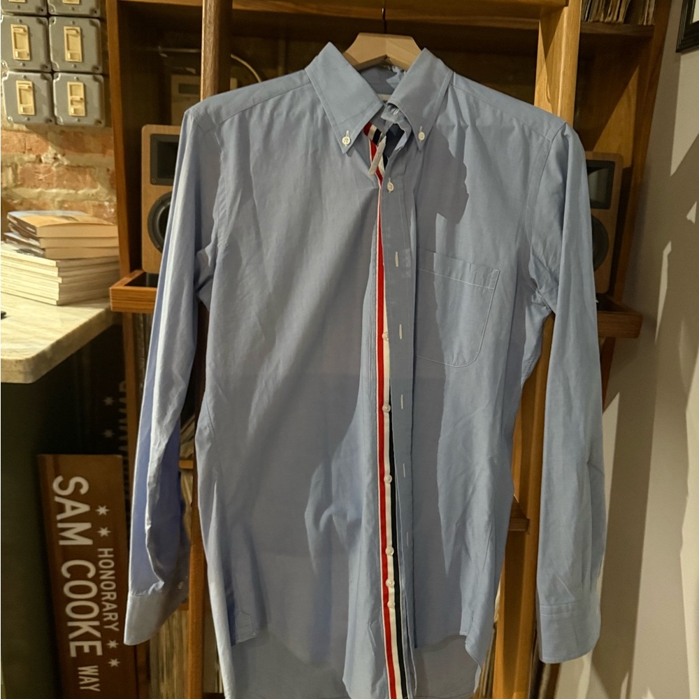 Thom Browne Blue Shirt with Signature Stripe